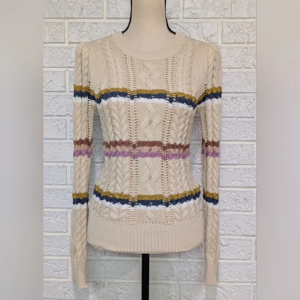 Heartloom Rossini Cable Stitch Pullover Sweater XS Fall Autumn Stripe Relaxed - Picture 3 of 12